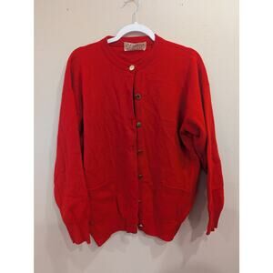 VINTAGE 1980s red 100% lambs wool women's cardigan w/gold buttons by Blarney L